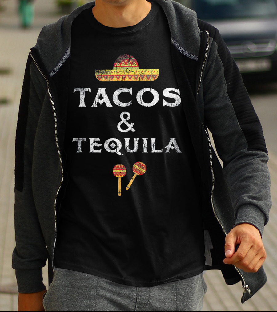Tacos And Tequila Sombrero Maracas Mexican Pride T-Shirt