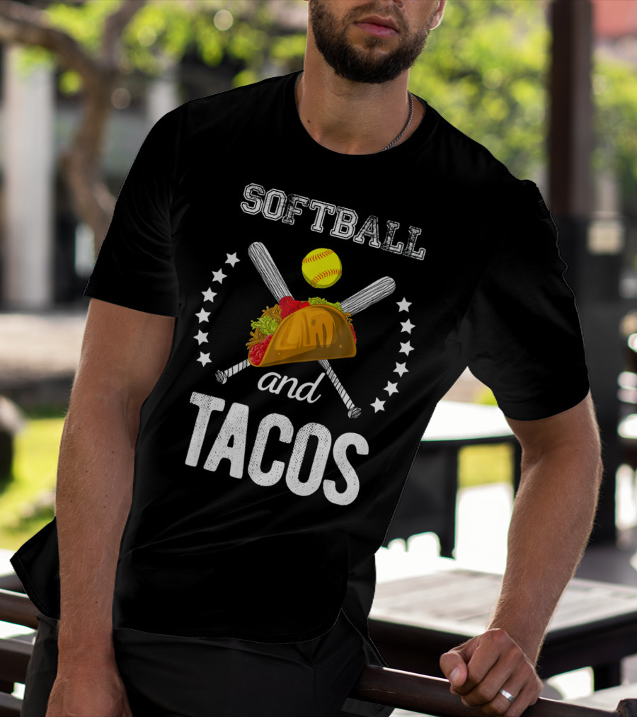 Softball And Tacos Crossed Bats And Ball With Taco T-Shirt