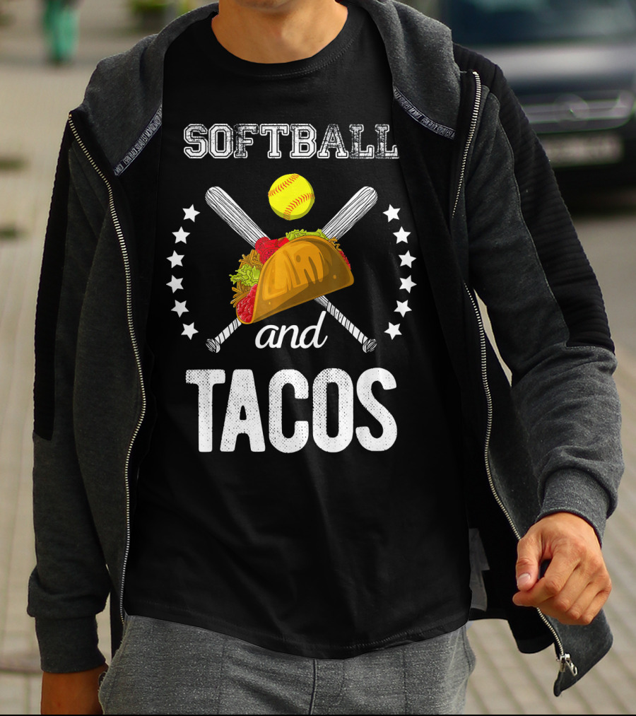Softball And Tacos Crossed Bats And Ball With Taco T-Shirt