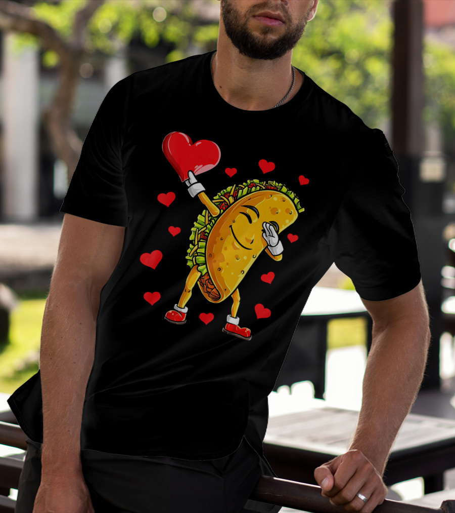 Dabbing Taco With Heart Valentines T-Shirt