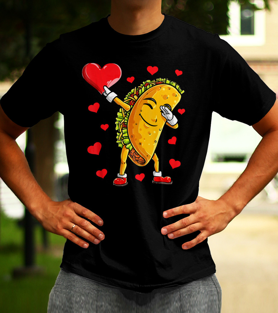 Dabbing Taco With Heart Valentines T-Shirt