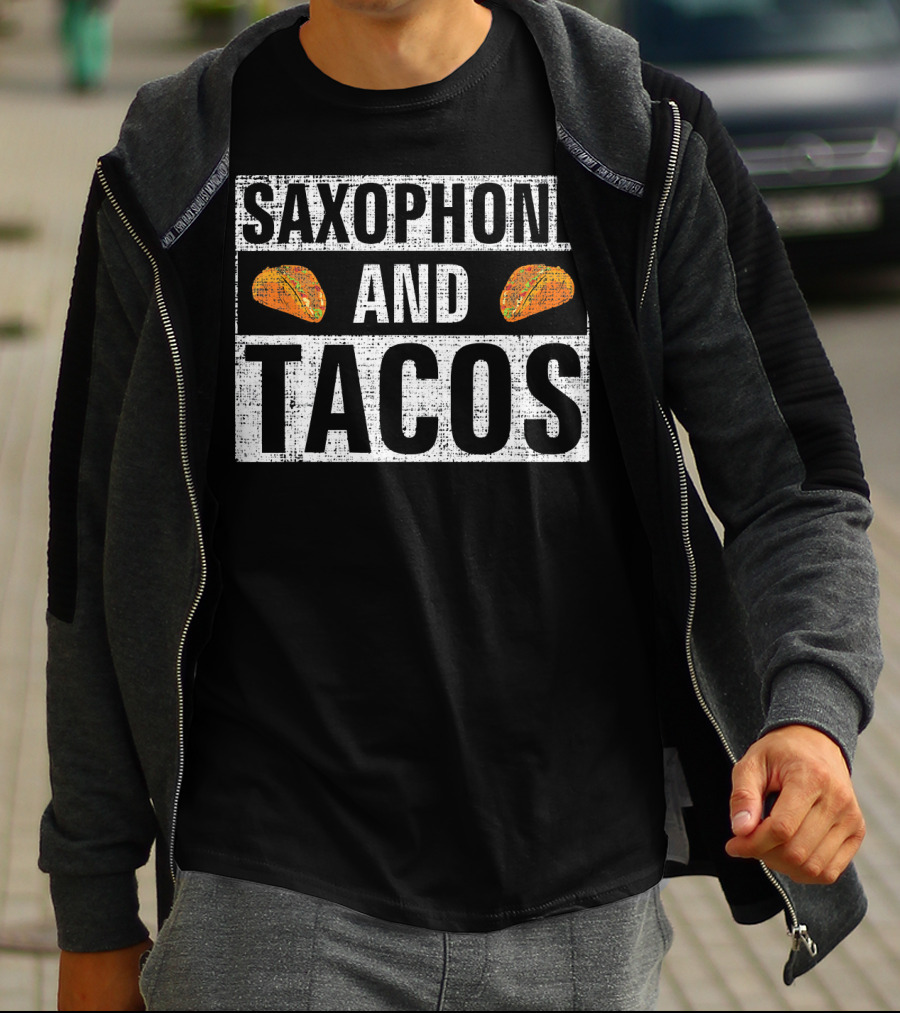 Saxophone And Tacos Vintage Style With Taco Icons T-Shirt