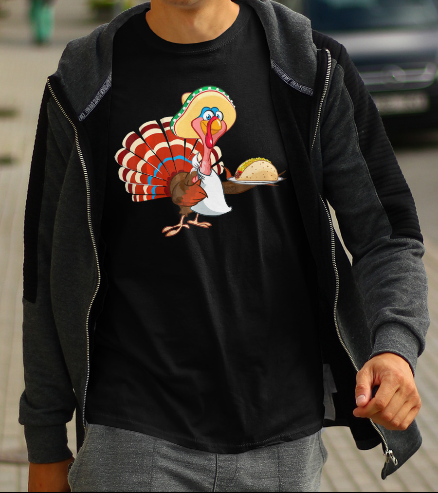 Funny Mexican Turkey Serving Tacos With Sombrero T-Shirt