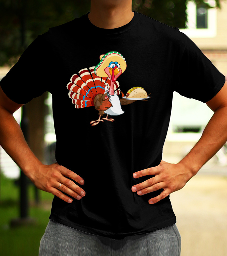 Funny Mexican Turkey Serving Tacos With Sombrero T-Shirt