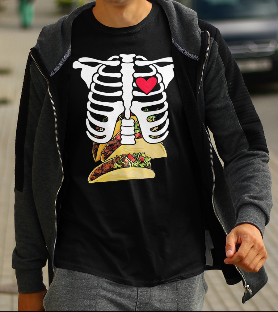 Halloween Funny Skeleton Heart Tacos T-Shirt