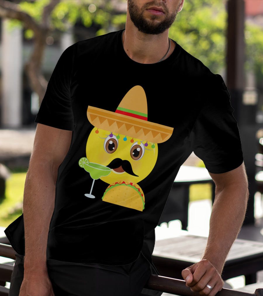 Funny Mexican Emoticon Sombrero Mustache Margarita Taco T-Shirt