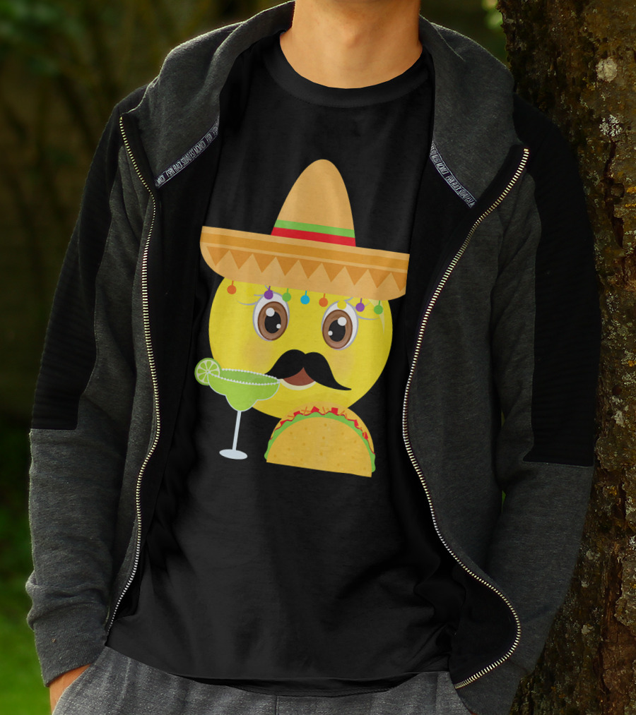 Funny Mexican Emoticon Sombrero Mustache Margarita Taco T-Shirt