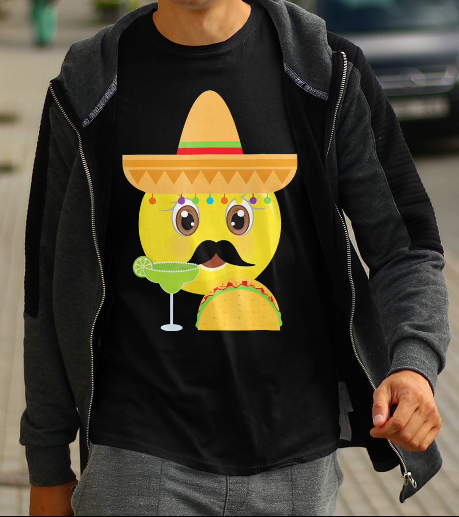 Funny Mexican Emoticon Sombrero Mustache Margarita Taco T-Shirt