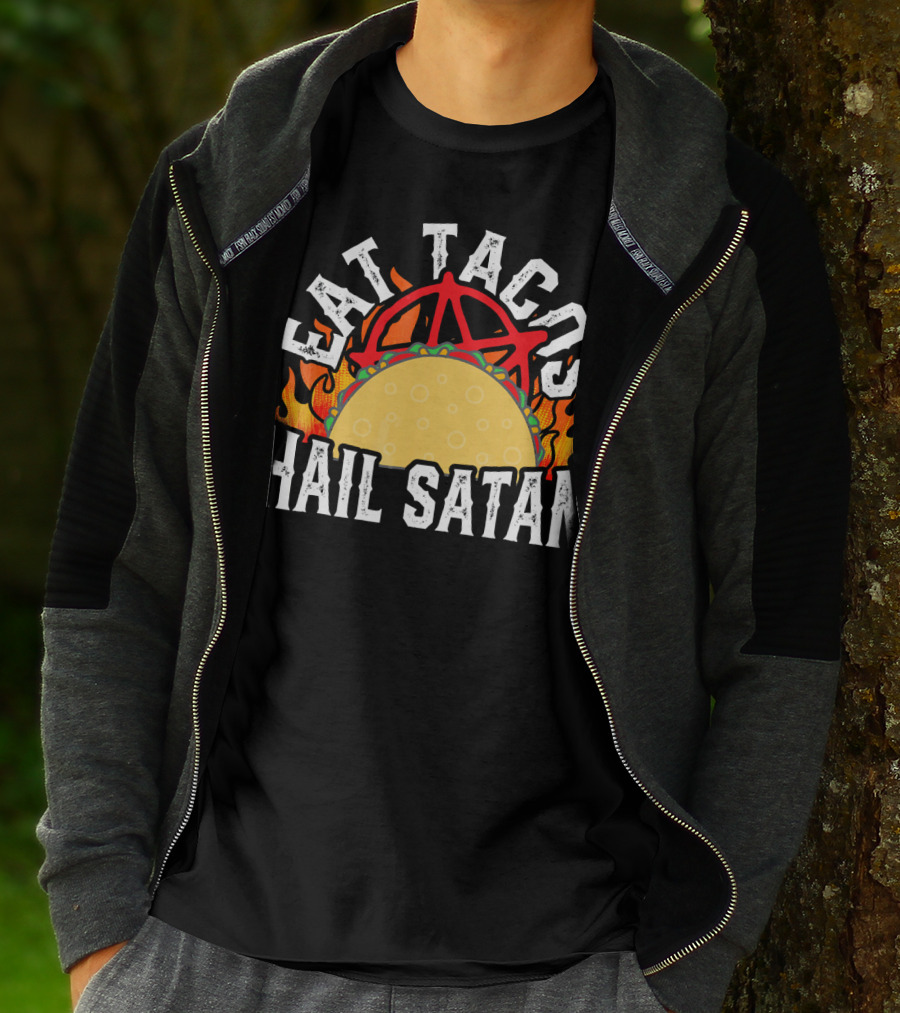 Eat Tacos Hail Satan Anarchy Symbol Flaming Taco T-Shirt