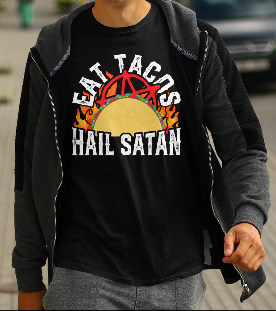 Eat Tacos Hail Satan Anarchy Symbol Flaming Taco T-Shirt