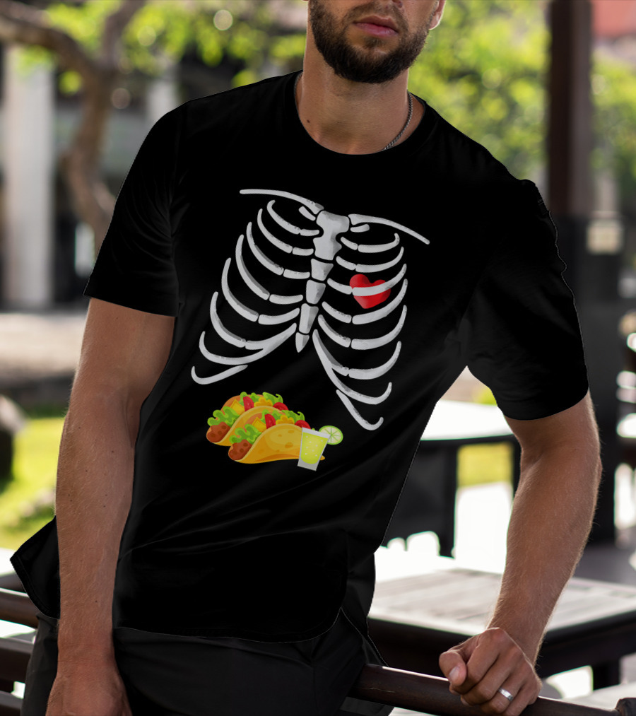 Tacos And Tequila Skeleton X Ray Pregnant With Heart T-Shirt