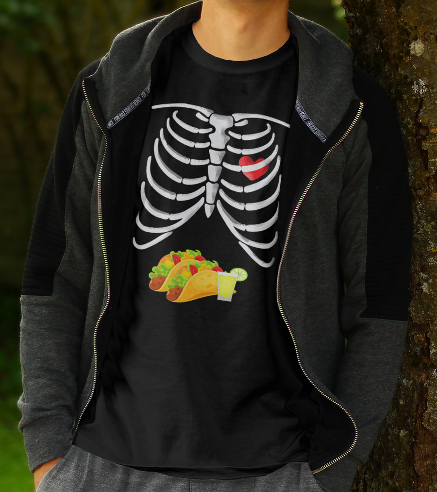 Tacos And Tequila Skeleton X Ray Pregnant With Heart T-Shirt