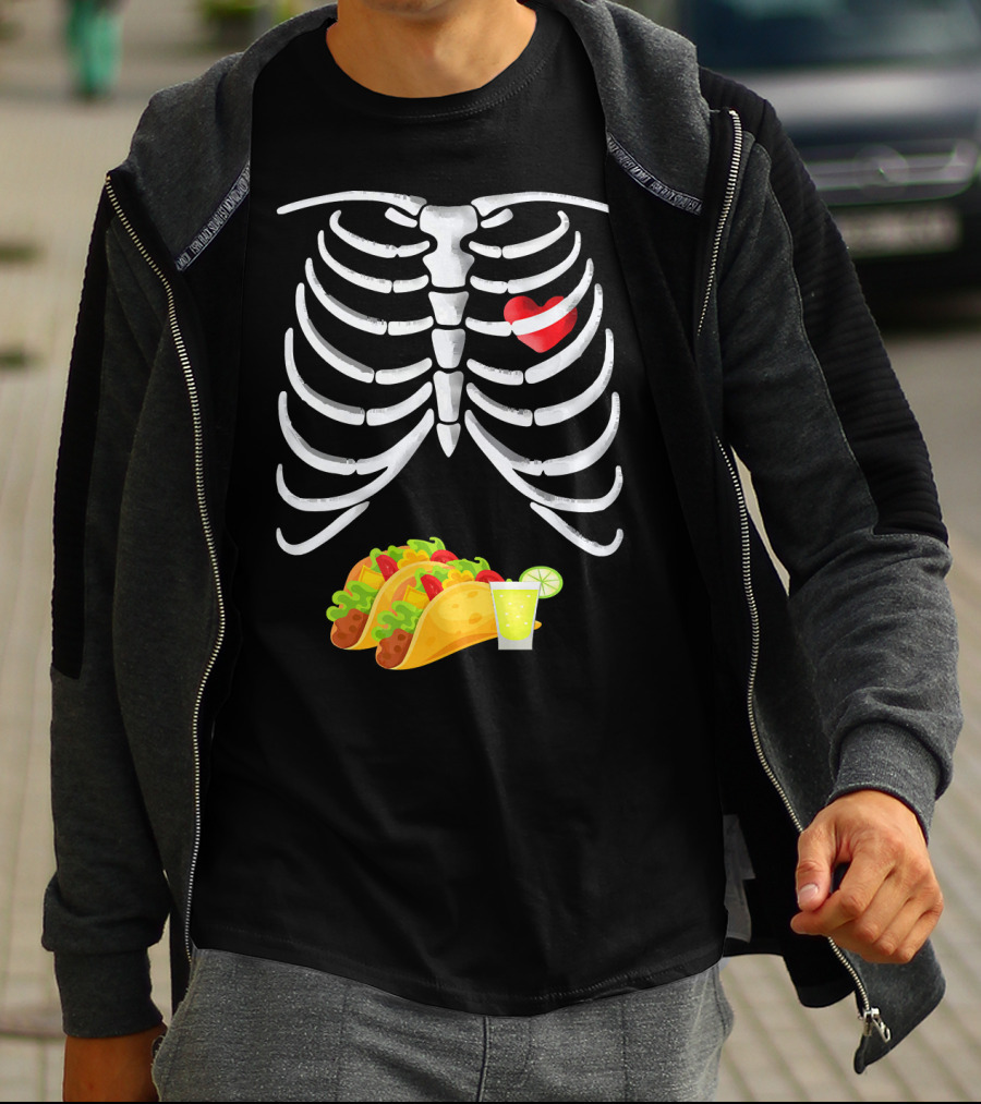 Tacos And Tequila Skeleton X Ray Pregnant With Heart T-Shirt