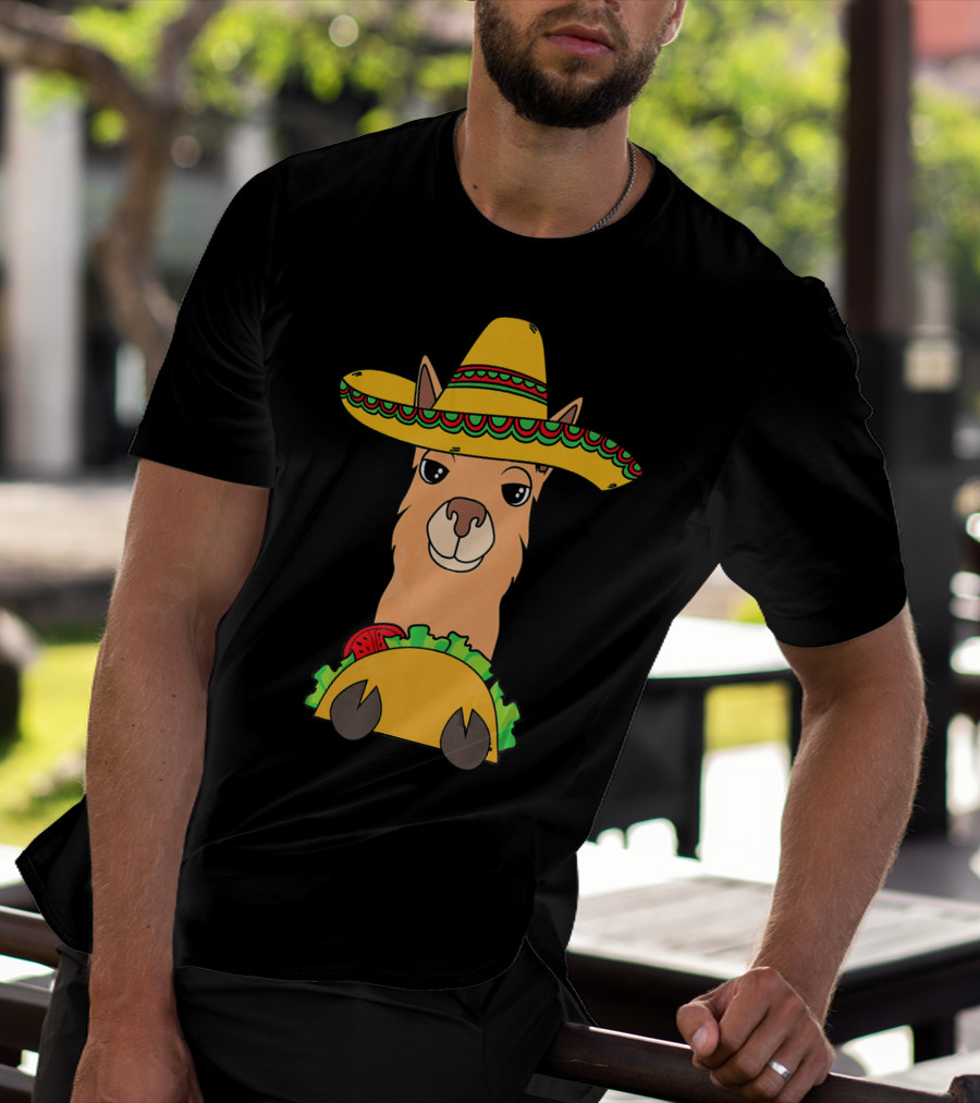 Llama Eating Taco Sombrero Cool Mexican T-Shirt