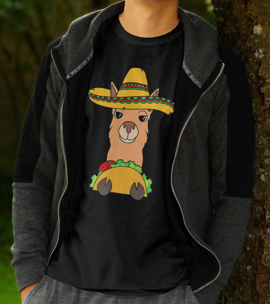 Llama Eating Taco Sombrero Cool Mexican T-Shirt