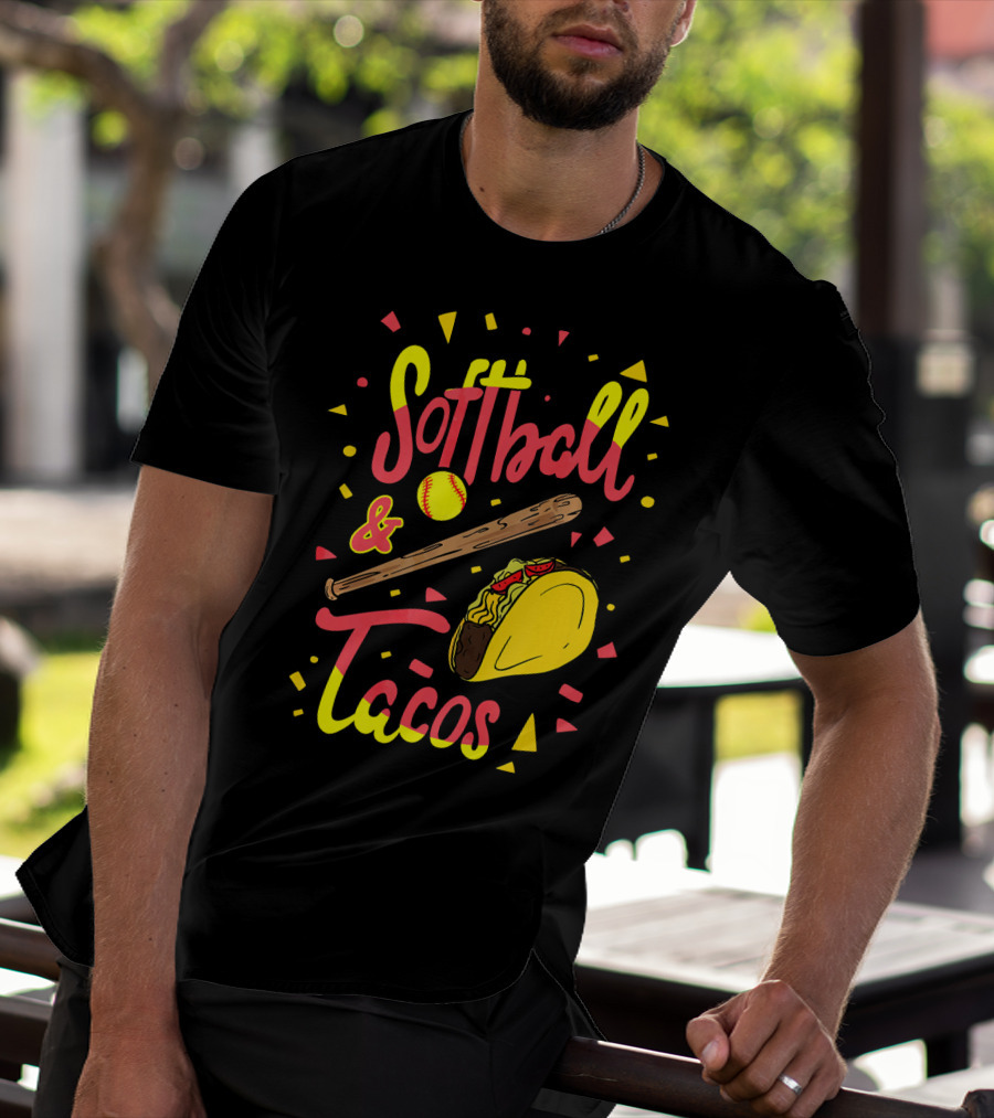 Softball And Tacos Funny Taco And Mexican Softball Bat And Ball Icons T-Shirt