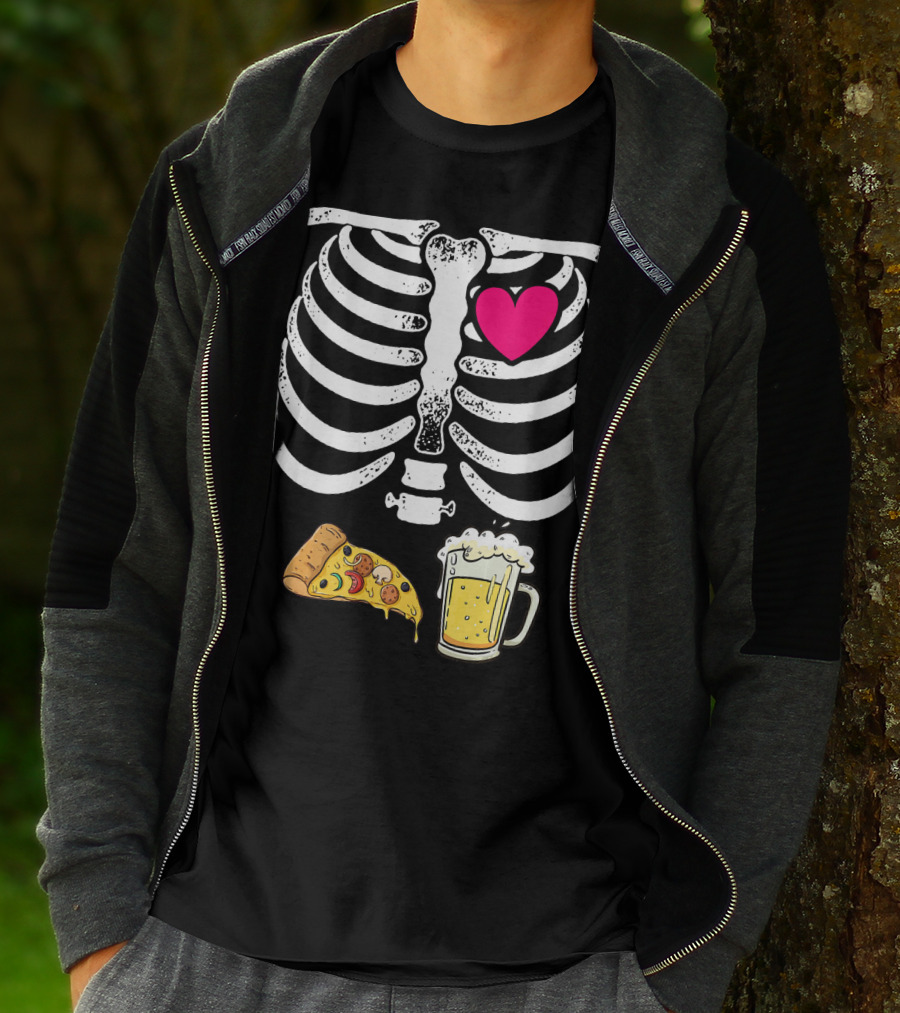 Skeleton Heart Pizza And Beer Xray T-Shirt