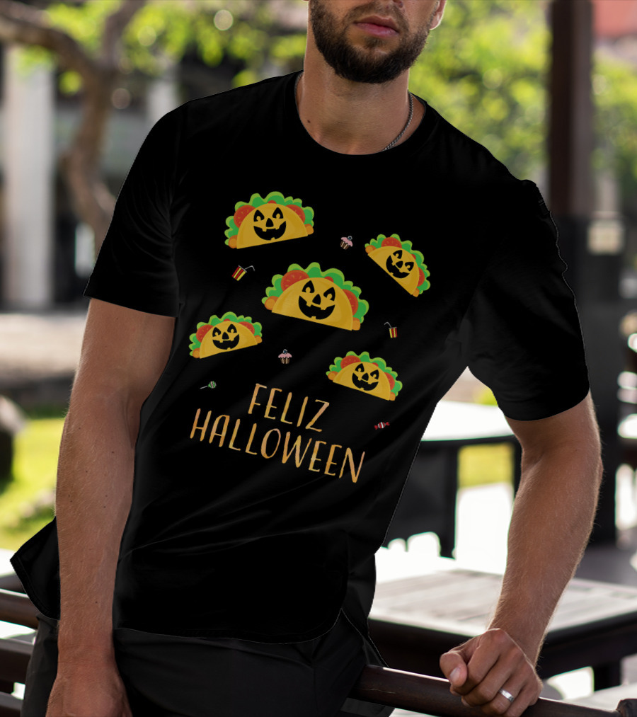 Feliz Halloween Mexican Taco Pumpkins T-Shirt