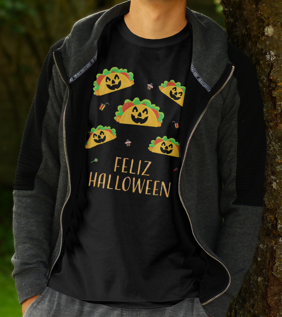 Feliz Halloween Mexican Taco Pumpkins T-Shirt