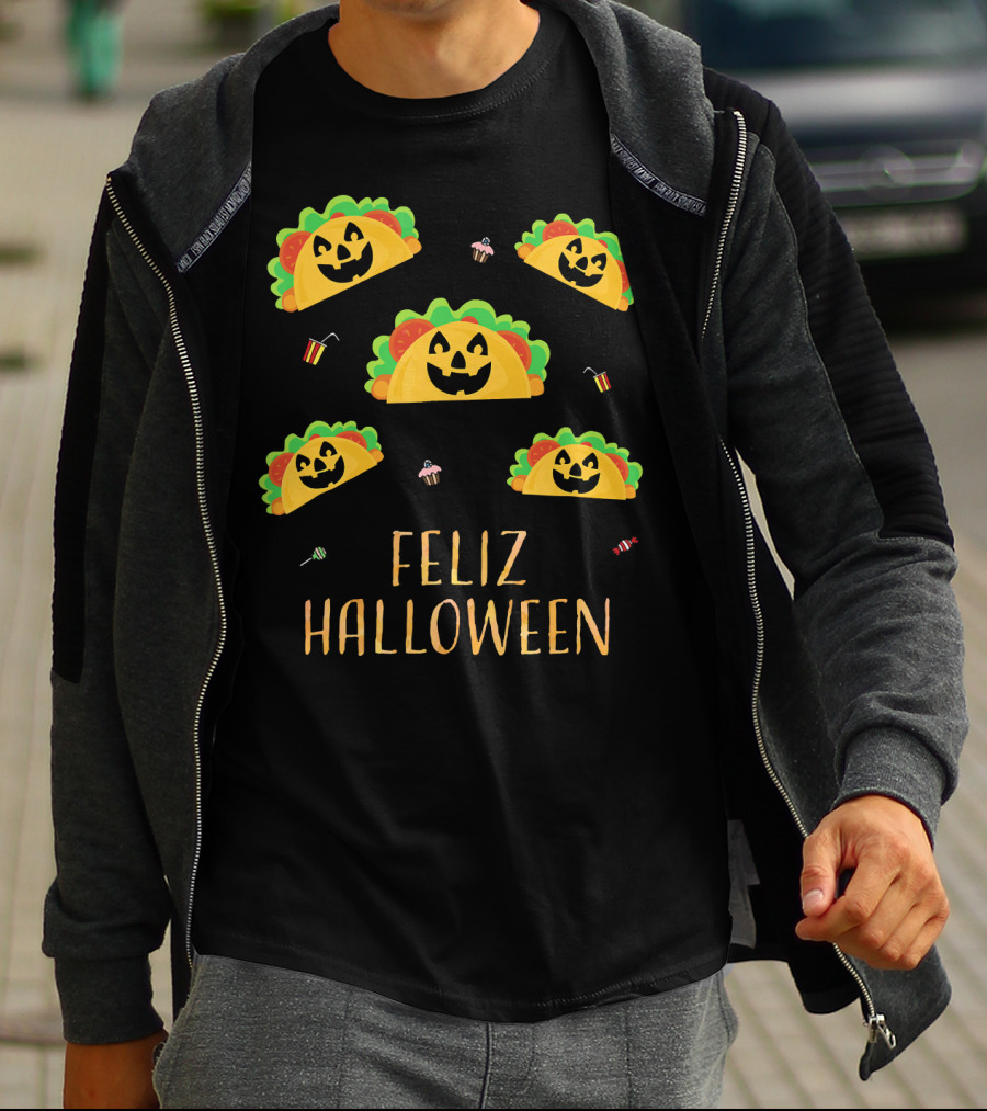 Feliz Halloween Mexican Taco Pumpkins T-Shirt