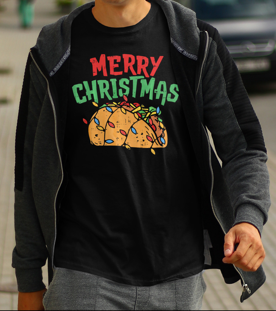 Merry Christmas Taco Mexican Lover Festive Lights T-Shirt
