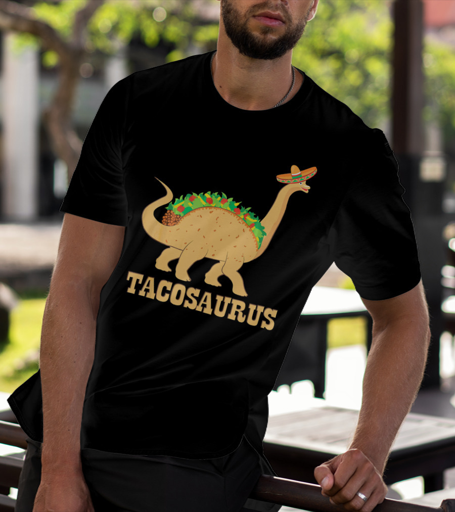 Tacosaurus Sombrero Wearing Dinosaur With Mexican Food Elements T-Shirt