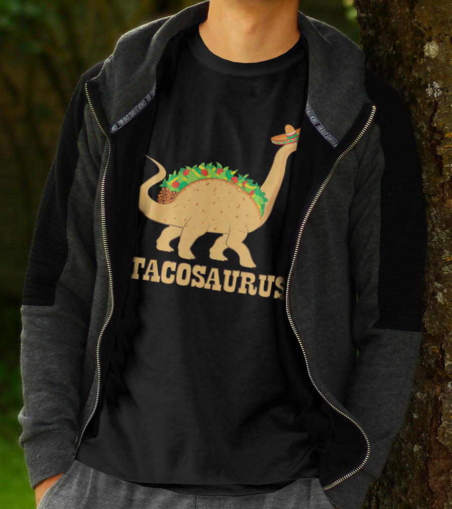 Tacosaurus Sombrero Wearing Dinosaur With Mexican Food Elements T-Shirt