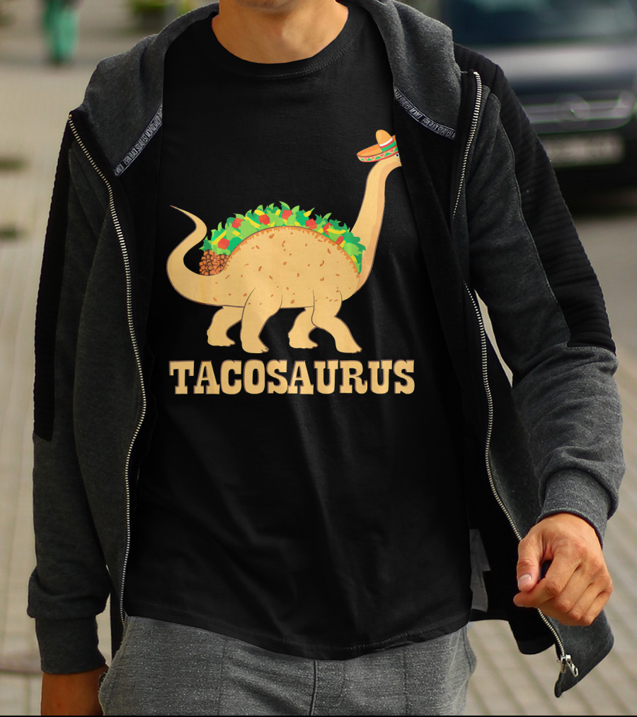 Tacosaurus Sombrero Wearing Dinosaur With Mexican Food Elements T-Shirt