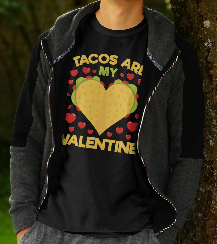 Tacos Are My Valentine Heart-Shaped Taco Surrounded By Red Hearts Anti Valentines T-Shirt