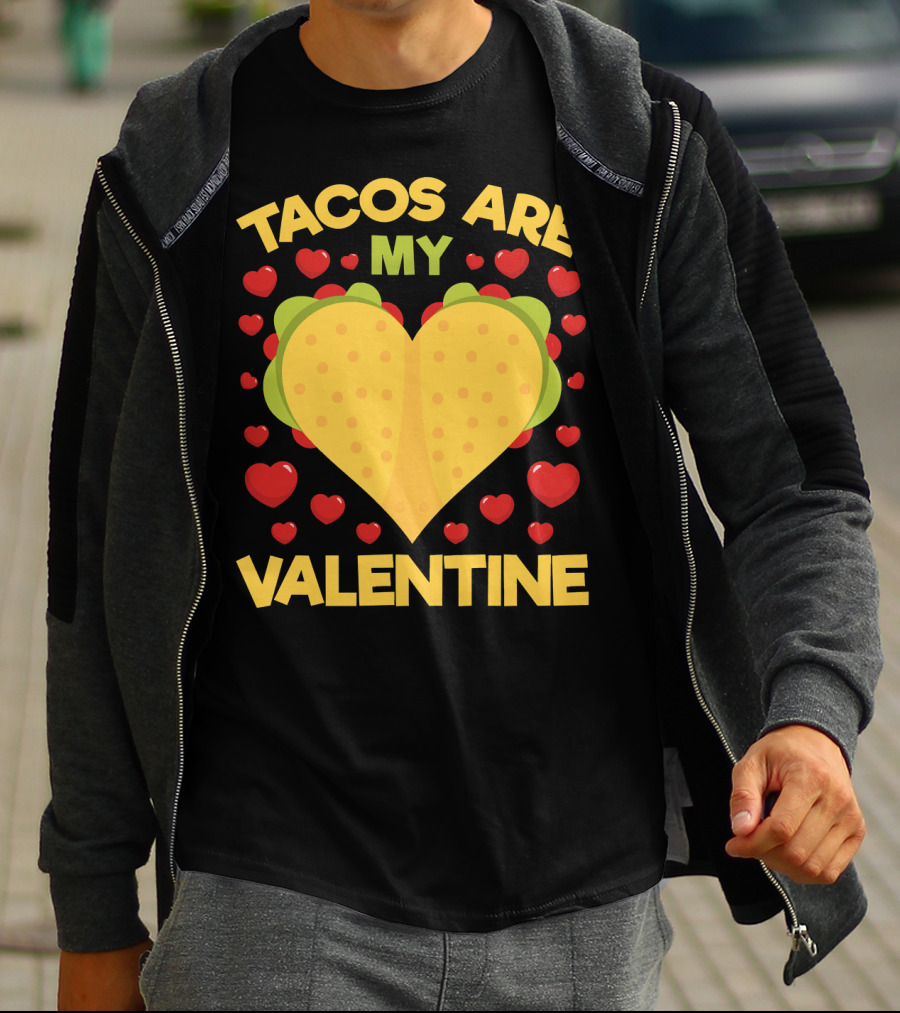 Tacos Are My Valentine Heart-Shaped Taco Surrounded By Red Hearts Anti Valentines T-Shirt