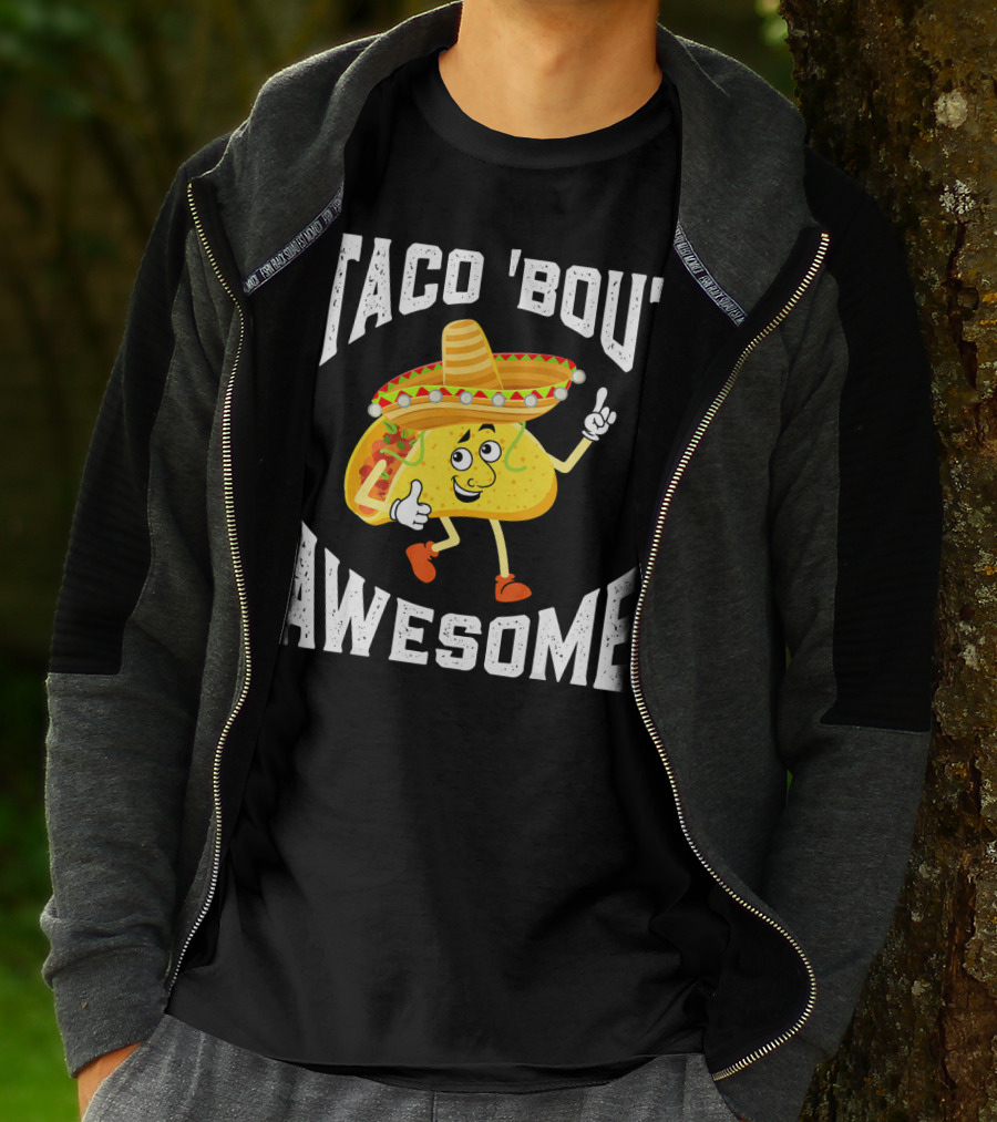 TACO 'Bout Awesome Mexican Taco Lover Sombrero Cartoon T-Shirt