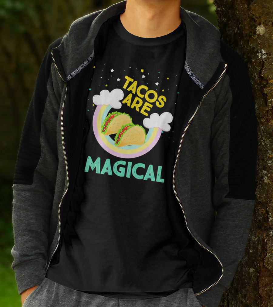 Magical Tacos Are Yummy Taco Lover Snack With Rainbow Clouds And Stars T-Shirt