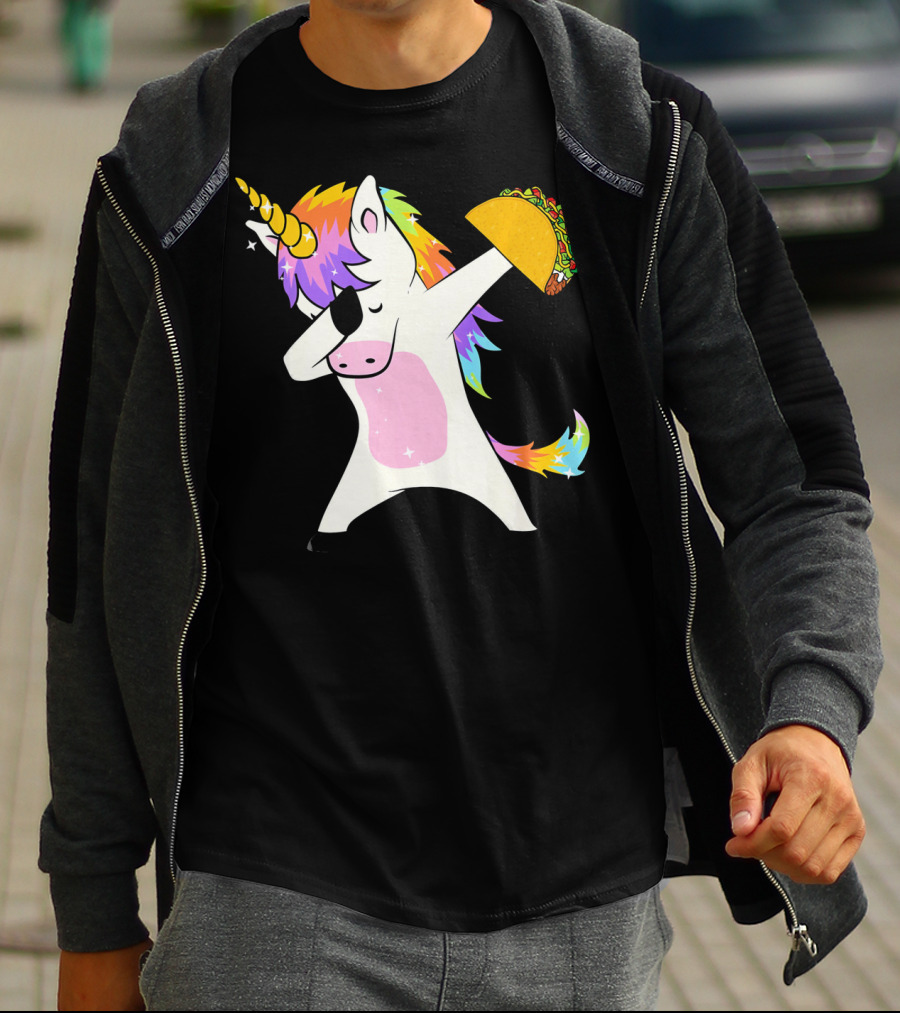 Dabbing Rainbow Unicorn Holding Taco Funny Cinco T-Shirt