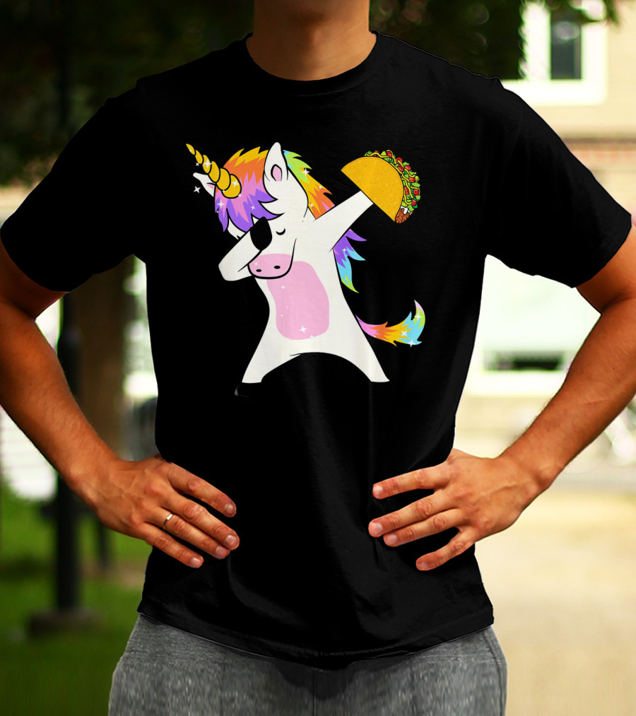 Dabbing Rainbow Unicorn Holding Taco Funny Cinco T-Shirt