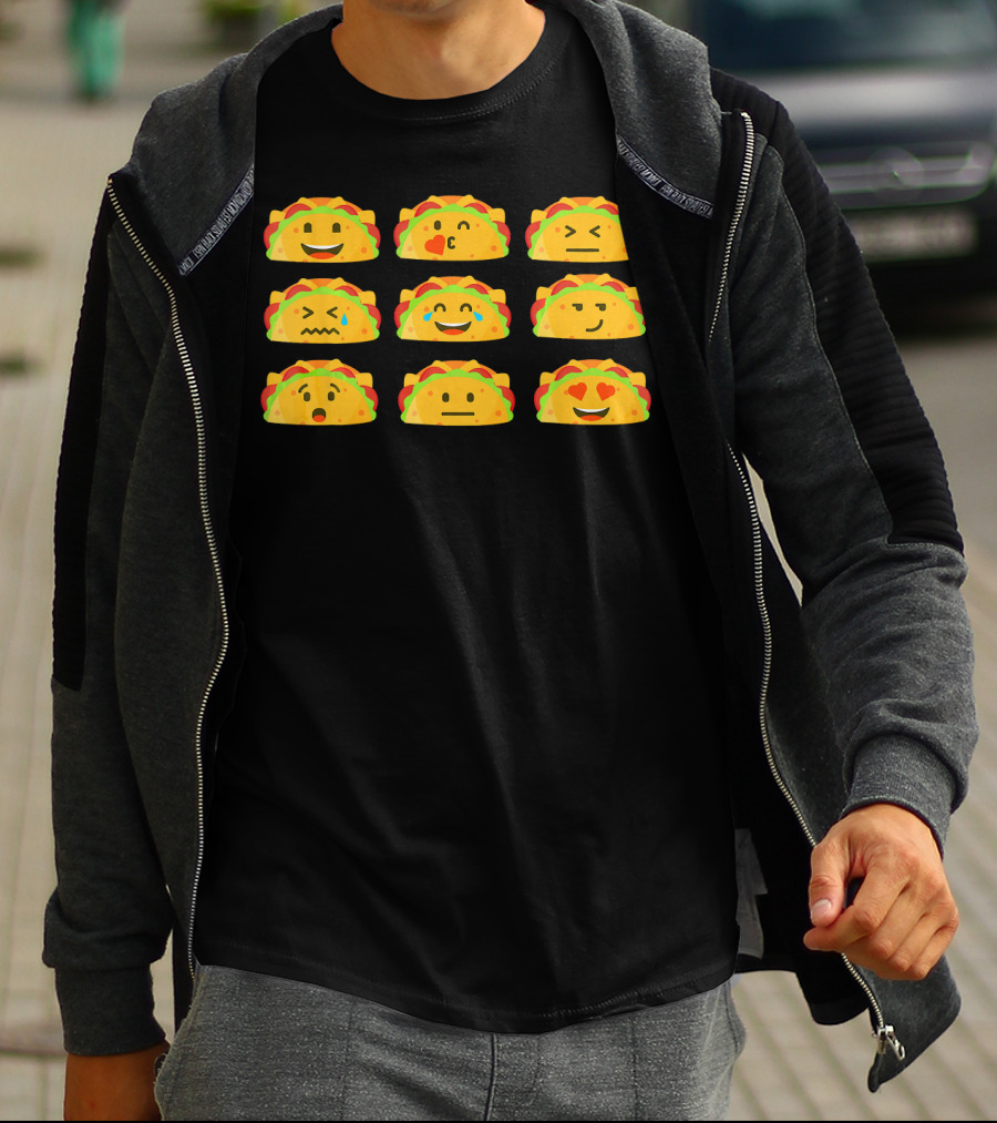 Taco Emoji Faces Mexican Food Lover Humor T-Shirt