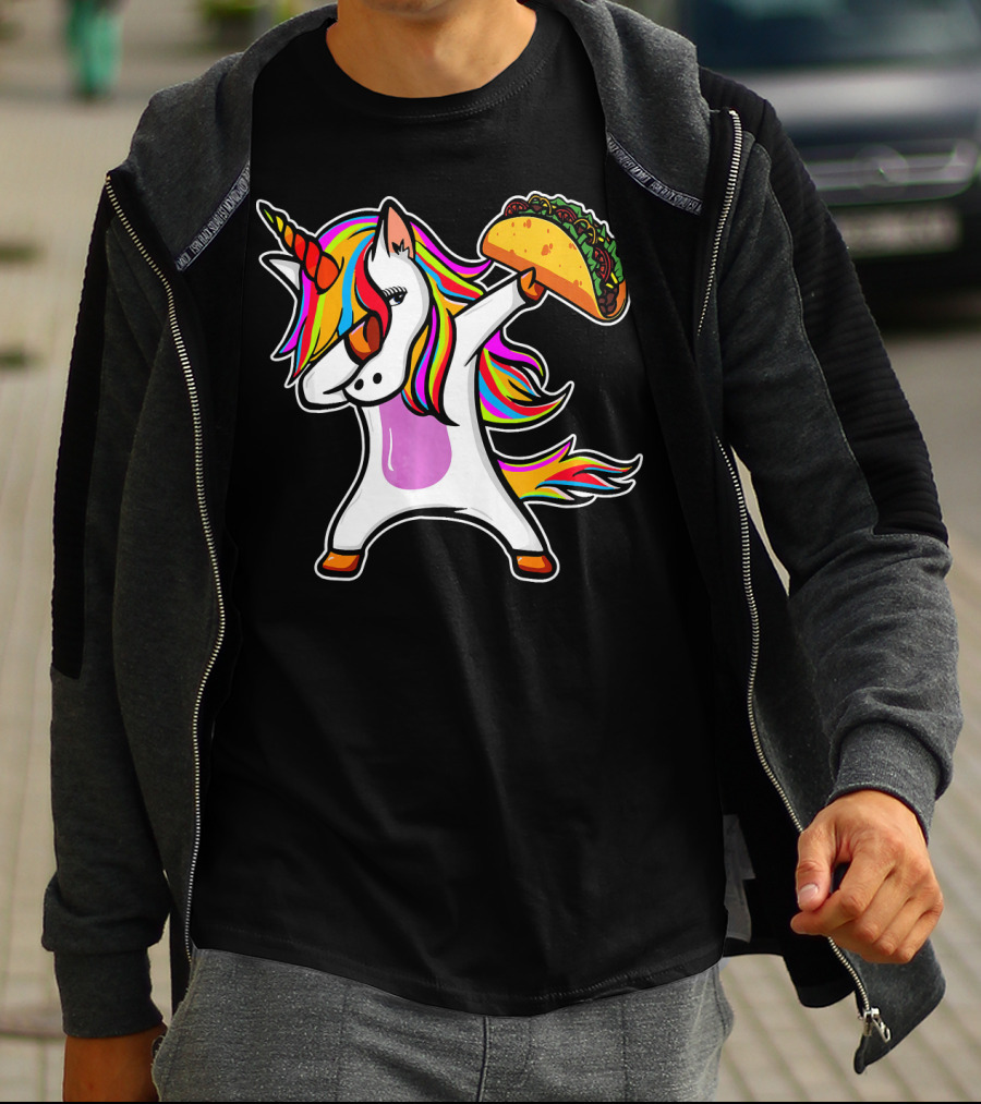 Dabbing Rainbow Unicorn With Taco Love T-Shirt