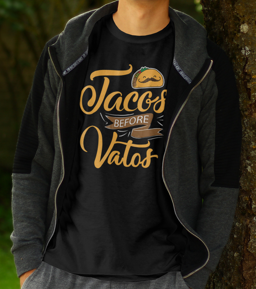 Tacos Before Vatos Funny Spanish Taco With Mustache T-Shirt