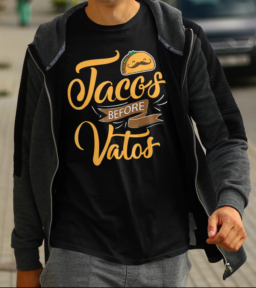 Tacos Before Vatos Funny Spanish Taco With Mustache T-Shirt