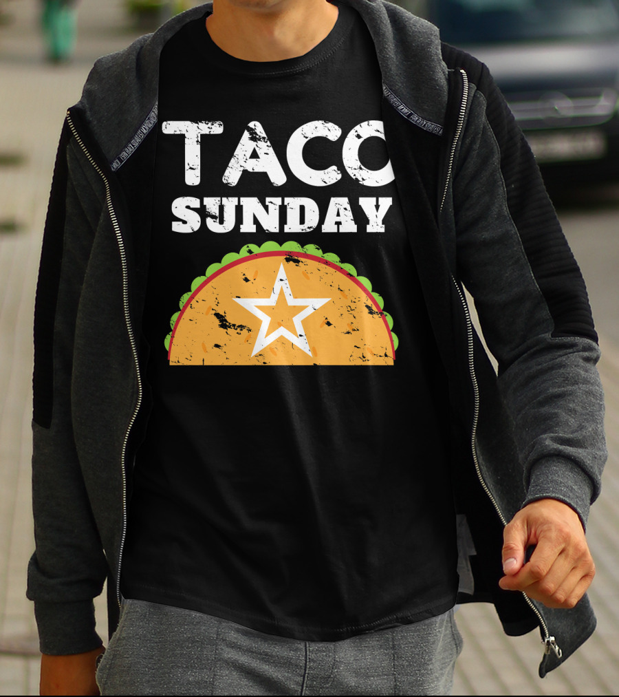 Taco Sunday With Star Inside Crunchy Shell Ribbed Edge T-Shirt