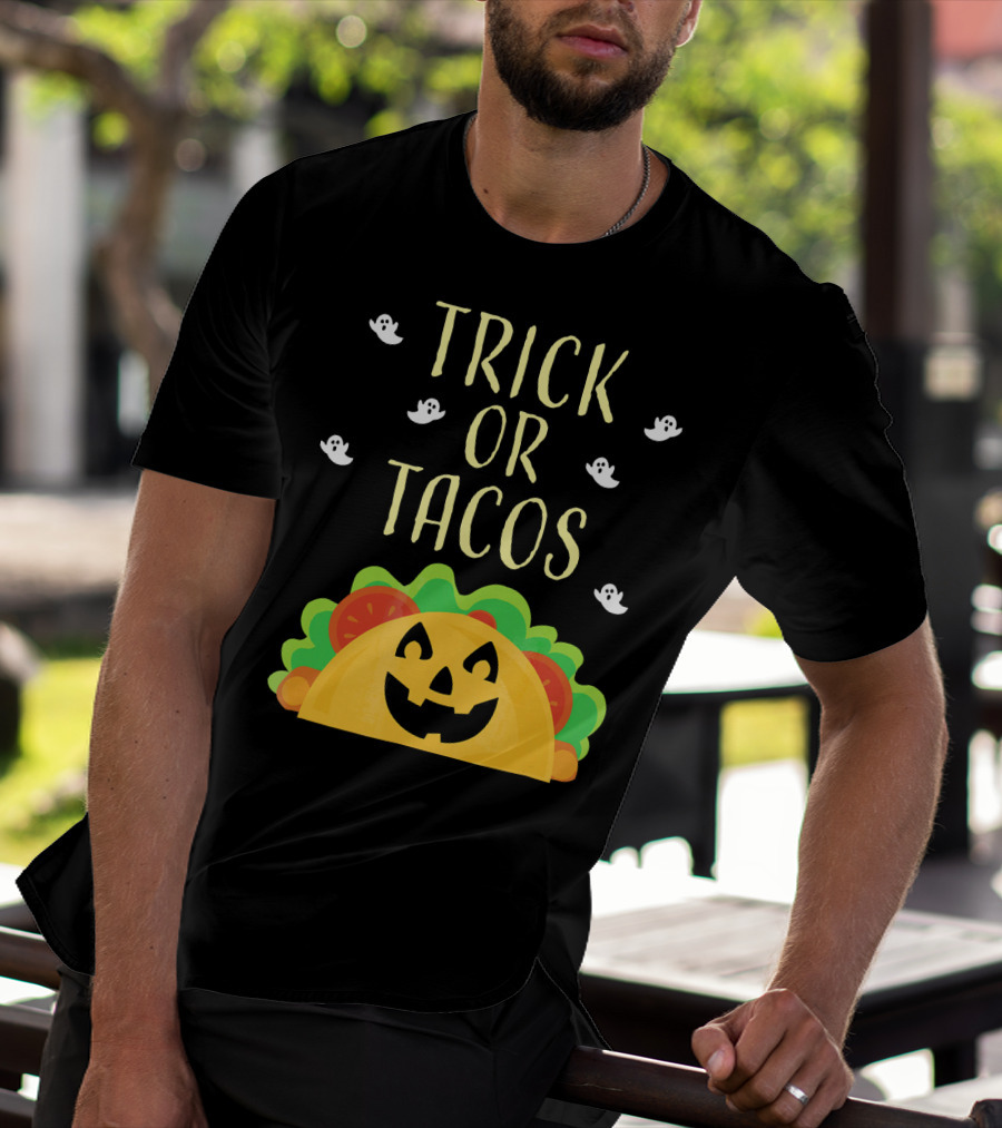 Trick Or Tacos Halloween Ghosts With Smiling Taco T-Shirt