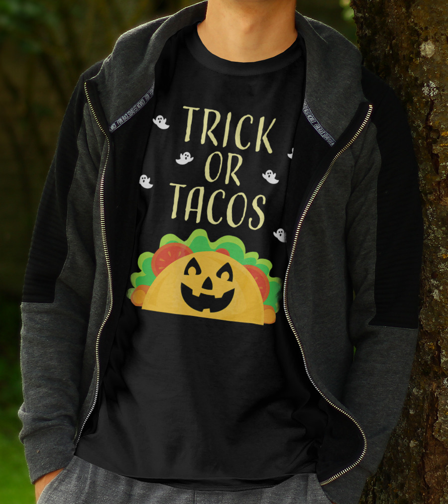 Trick Or Tacos Halloween Ghosts With Smiling Taco T-Shirt