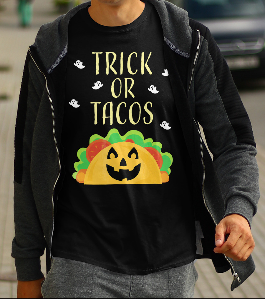 Trick Or Tacos Halloween Ghosts With Smiling Taco T-Shirt