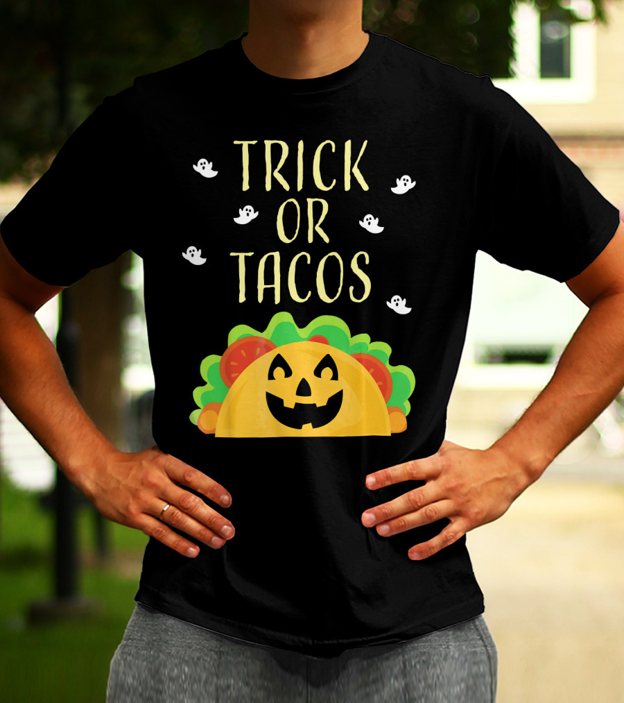 Trick Or Tacos Halloween Ghosts With Smiling Taco T-Shirt
