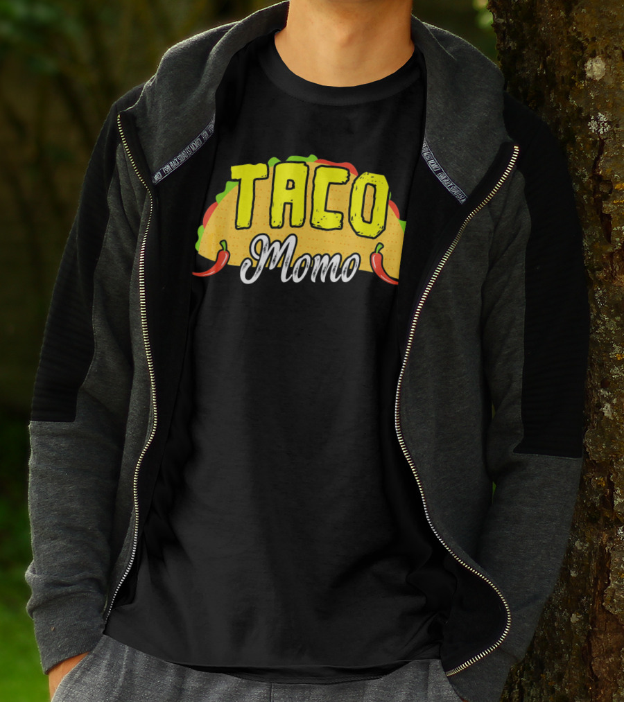 Taco Momo Grandma Mexican Food Fiesta Colorful Taco And Chili Peppers T-Shirt