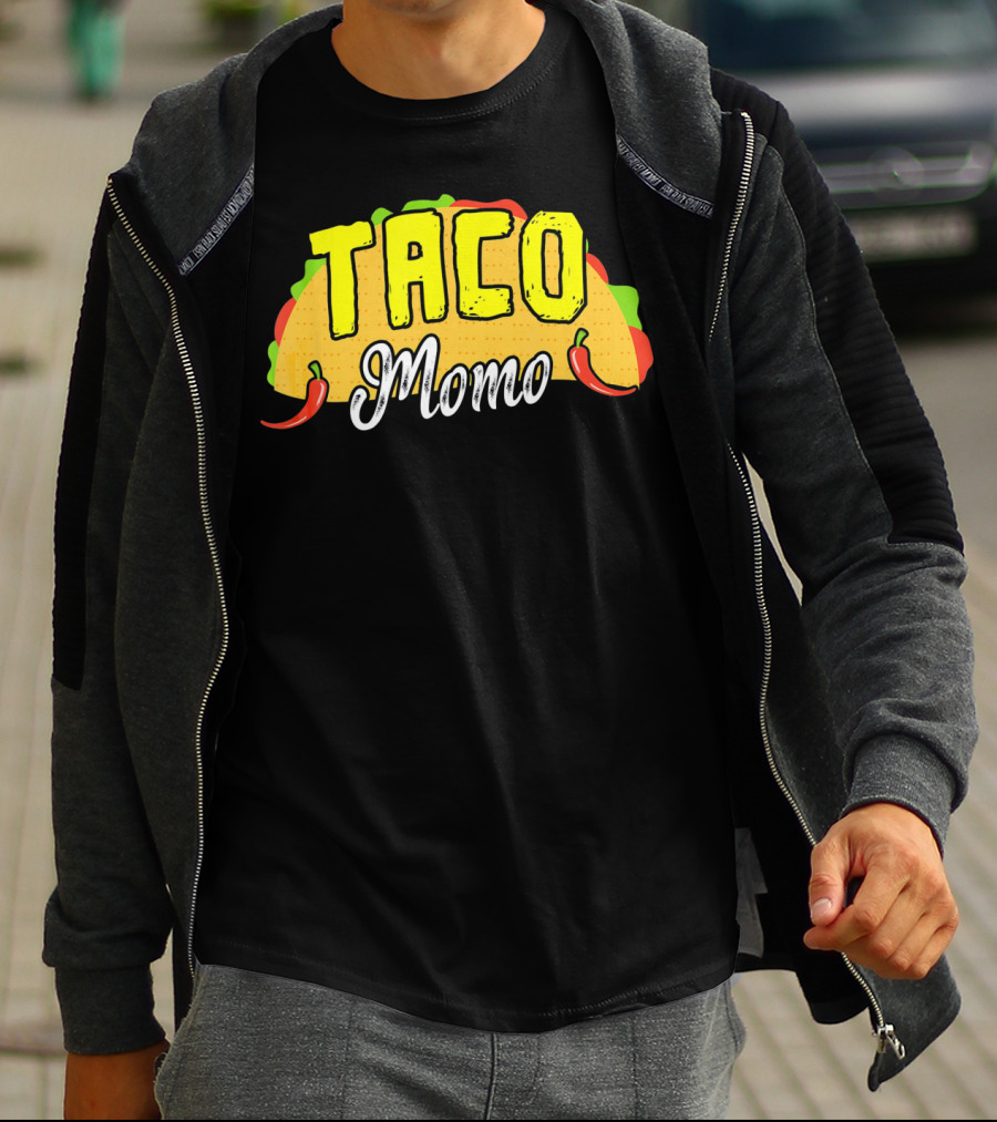 Taco Momo Grandma Mexican Food Fiesta Colorful Taco And Chili Peppers T-Shirt
