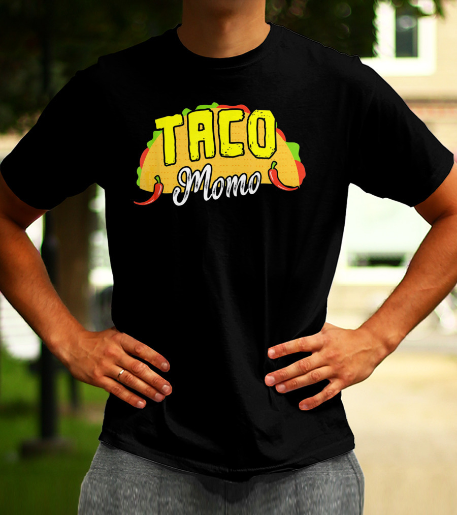 Taco Momo Grandma Mexican Food Fiesta Colorful Taco And Chili Peppers T-Shirt