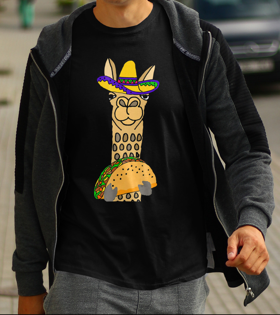 Smilealottees Funny Llama Taco Sombrero T-Shirt