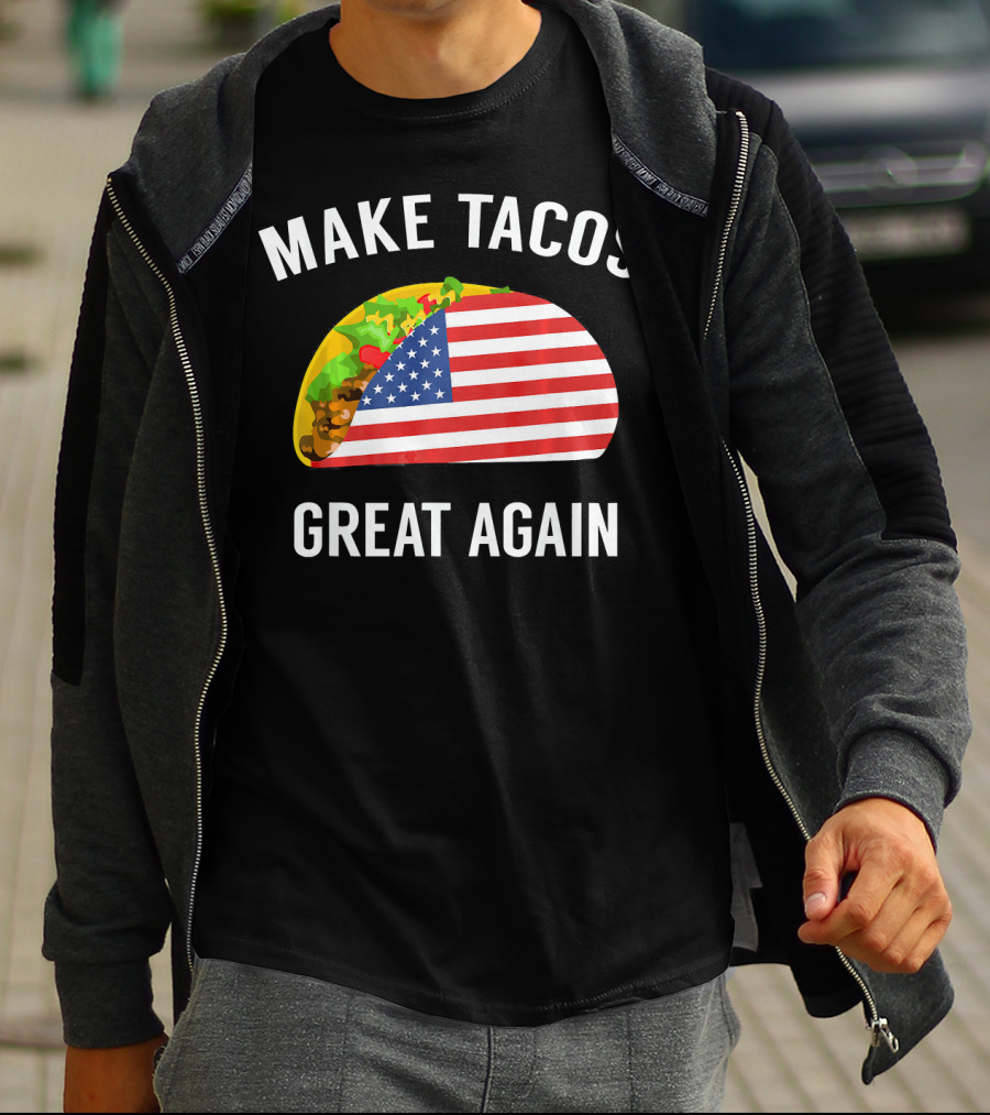 Make Tacos Great Again Funny Taco With American Flag T-Shirt