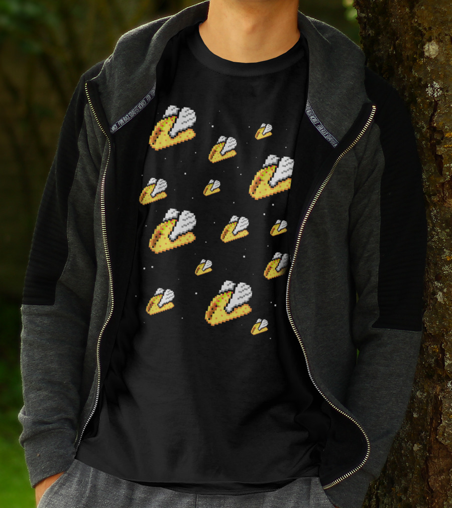 Shirt.Woot Flying Tacos Pixelated Space Adventure T-Shirt