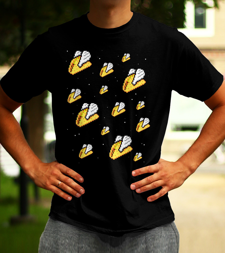 Shirt.Woot Flying Tacos Pixelated Space Adventure T-Shirt